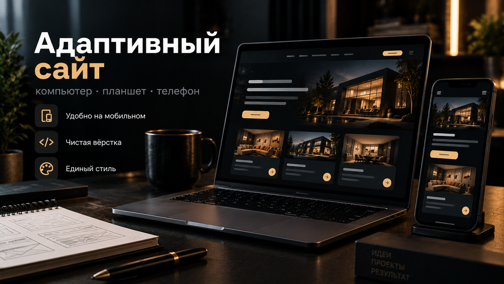 Адаптивный сайт на разных устройствах